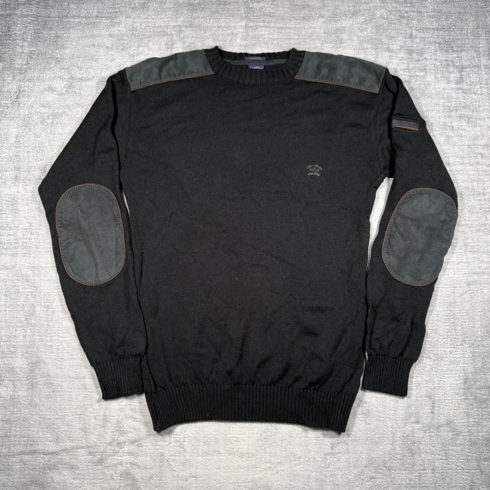 Paul & Shark Yachting Sweater Mens Large Black Wool Elbow Patch Italy Nautical
